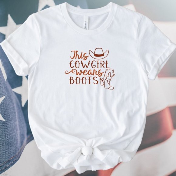 This Cowgirl Wears Boots, Trendy Western Styled T-Shirt - Picture 1 of 2